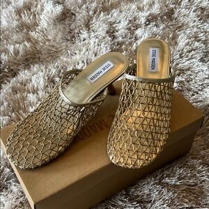 Steve Madden Metallic Gold Mule Heels
